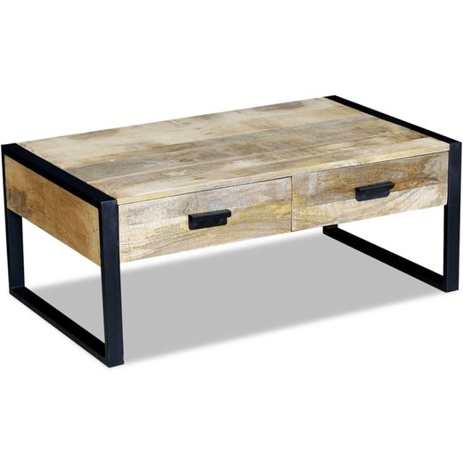 Couchtisch mit 2 Schubladen Mangoholz Massiv 100x60x40 cm