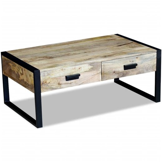 Couchtisch mit 2 Schubladen Mangoholz Massiv 100x60x40 cm
