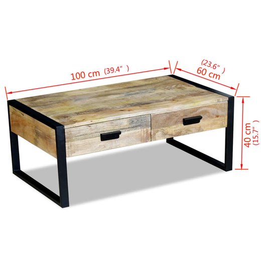 Couchtisch mit 2 Schubladen Mangoholz Massiv 100x60x40 cm