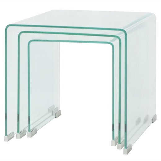 Dreiteiliges Satztisch-Set aus gehrtetem Glas Transparent