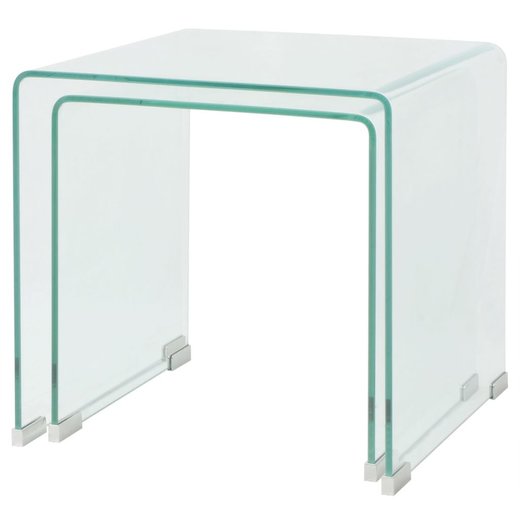 Zweiteiliges Satztisch-Set aus gehrtetem Glas Transparent