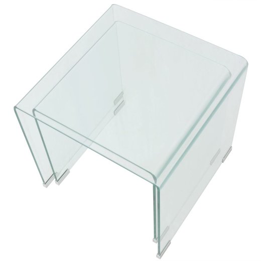 Zweiteiliges Satztisch-Set aus gehrtetem Glas Transparent
