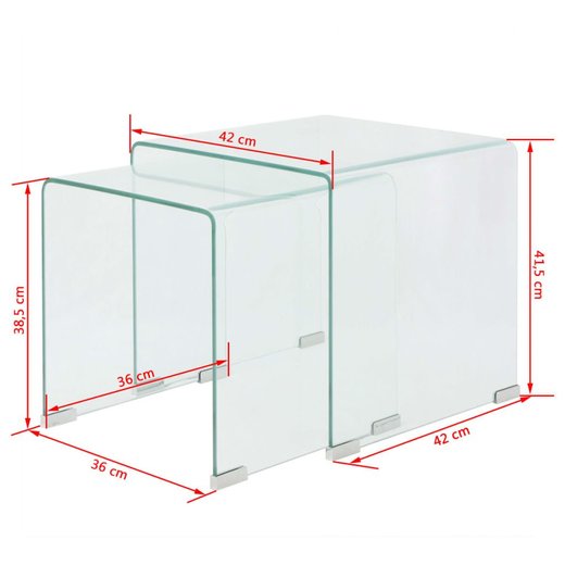 Zweiteiliges Satztisch-Set aus gehrtetem Glas Transparent