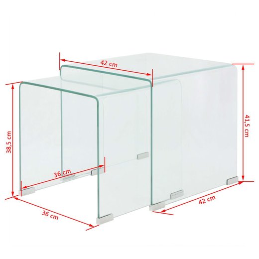 Zweiteiliges Satztisch-Set aus gehrtetem Glas Transparent