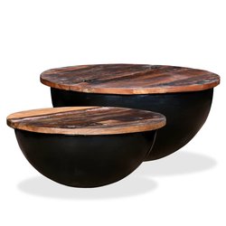 Couchtisch-Set 2tlg. Altholz Massiv Schwarz Schsselform