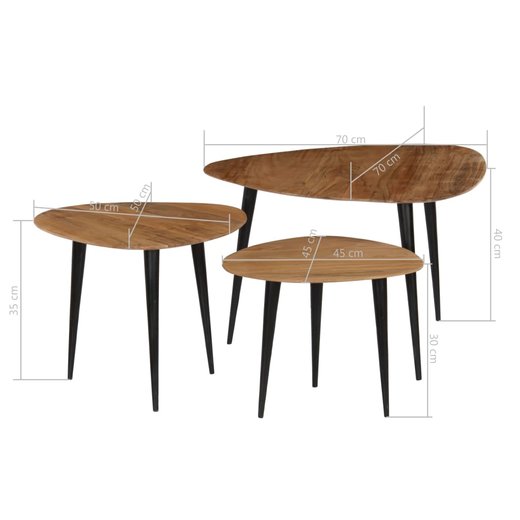 Couchtisch-Set 3-teilig Akazienholz Massiv