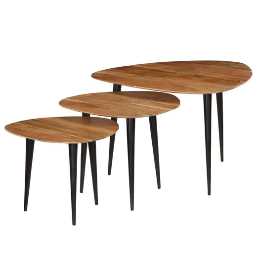 Couchtisch-Set 3-teilig Akazienholz Massiv