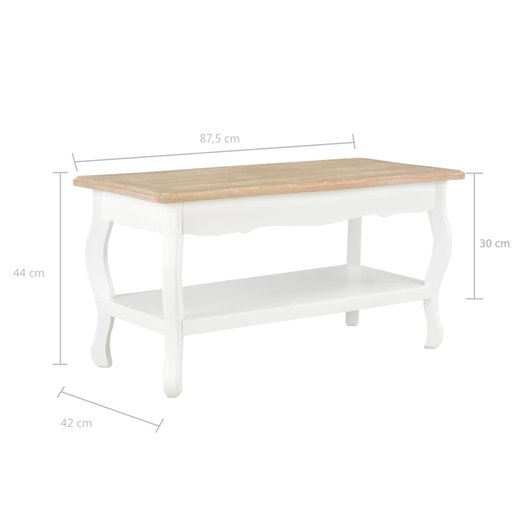 Couchtisch Wei und Braun 87,5 x 42 x 44 cm Kiefernholz Massiv