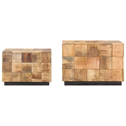 Couchtische 2 Stk. in Block-Design Raues Mango-Massivholz