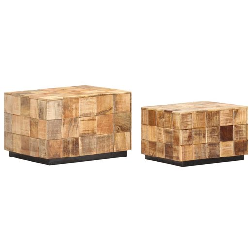 Couchtische 2 Stk. in Block-Design Raues Mango-Massivholz