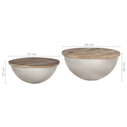 Schsselfrmiges Couchtisch-Set 2 Stk. Mango Massivholz