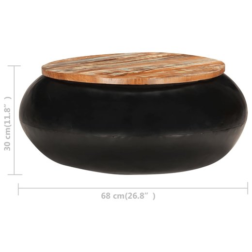 Couchtisch Schwarz 68x68x30 cm Recyceltes Massivholz